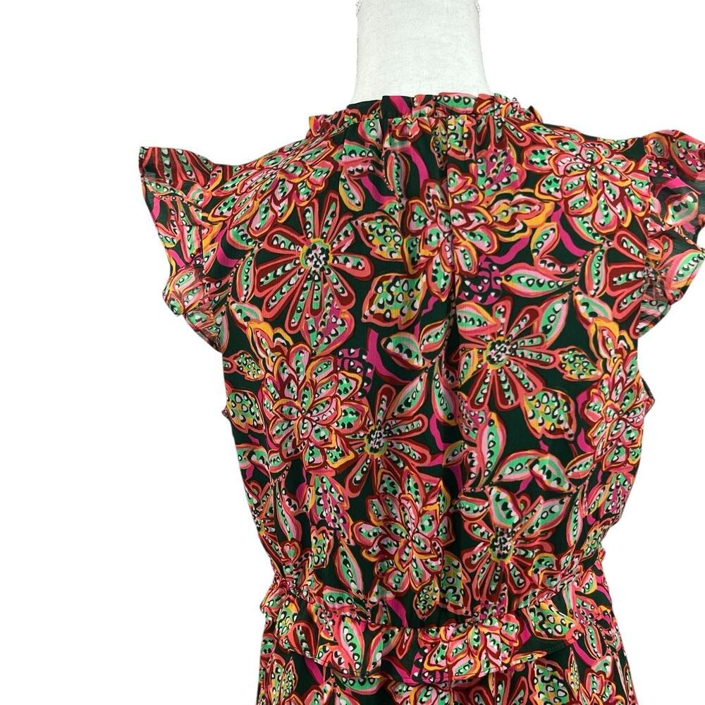 J Crew Green Orange Floral Ruffle V-neck Tiered Dress Size 4 - Picture 11 of 16